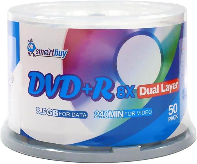 Smart Buy Logo 50 Pack DVD Plus R DVD+r Dl 8.5gb 8X Double Layer Blank Data by Smartbuy