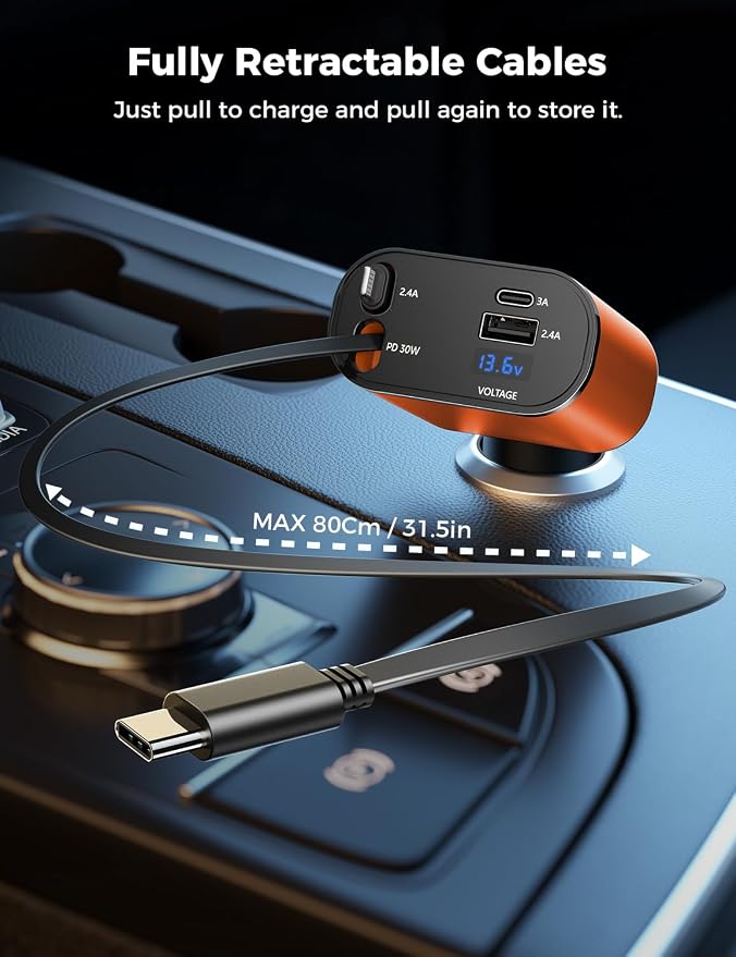 【Upgraded】 SUPERONE Retractable Car Charger 4 in 1, Fast Car Phone Charger - Image 2