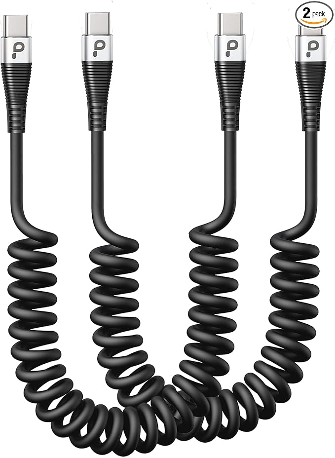 USB C Cable 3A Fast Charging 5FT Coiled USBC to USBC Charger Cable by PRAKIE