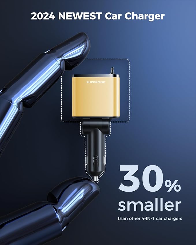 4 in 1 Retractable Car Charger, SUPERONE Smaller Fast Car Phone Charger 69W - Image 4