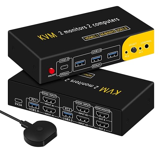 HDMI kvm Switch 2 Monitors 2 Computers Dual Monitor kvm Switch, 3*USB3.0&1*USB C by newiedkvm
