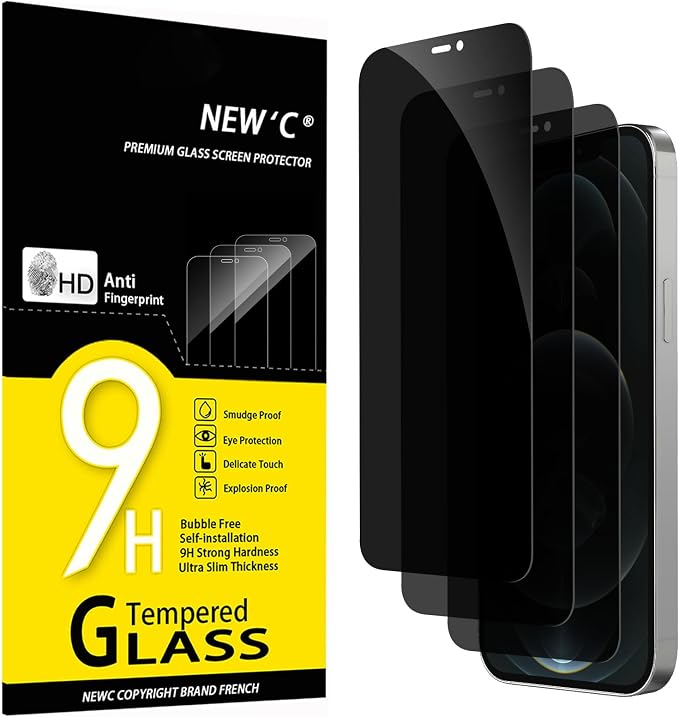 NEW'C 3 Pack Privacy for iPhone 12 Pro Max Screen Protector, Enhanced 28-Degree by NEWC