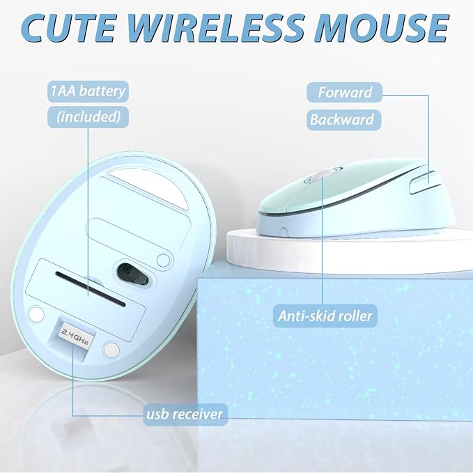 Wireless Keyboard and Mice Combo, Retro Round Keys Full-Sized Cute Keyboard - Image 4