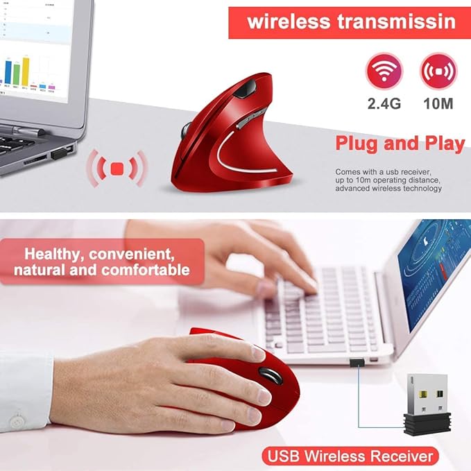 Vassink Ergonomic Rechargeable Wireless Mouse, 2.4Hz Rechargeable Wireless - Image 2