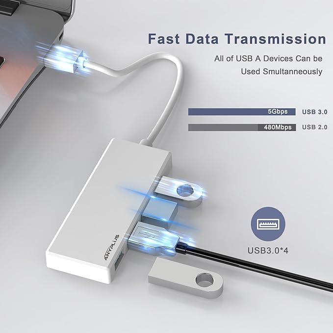 USB 3.0 Hub, Portable Slim USB Hub Adapter, 0.8 ft Multiple USB Splitter - Image 2