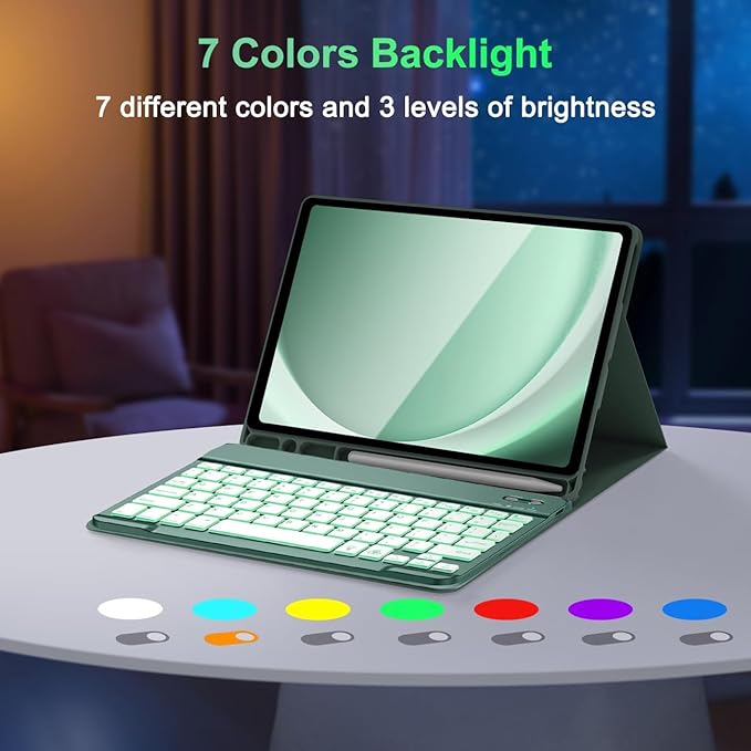 Galaxy Tab A9 Plus Case with Keyboard 5G 11 Inch 2023, 7 Color Backlit - Image 5