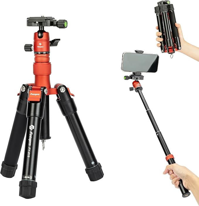 Fotopro Mini Tripod with Ball Head Phone Mount Detachable Selfie Stick Folded by Fotopro