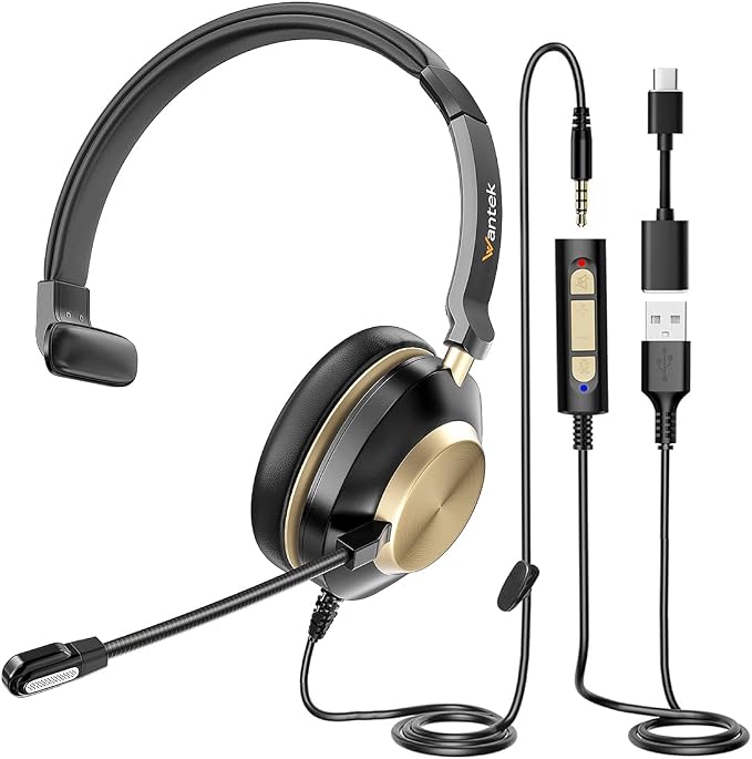 Headset with Mic, USB Headset with Microphone, Computer Headset with Noise by Wantek