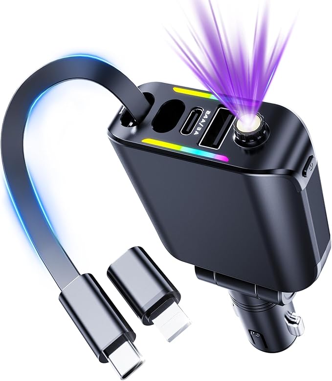 Retractable Car Charger with Starlight, Max 120W USB C Car Charger Adapter by LUIENAO