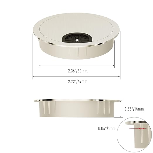 2 Pack Desk Grommet 2-3/8 Inch 60mm, Zinc Alloy Computer Desk Wire Hole Cover - Image 2