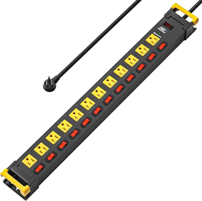 CRST 12 Outlets Long Power Strip, 9 FT Cord Metal Wall Mount Surge Protector by CRST
