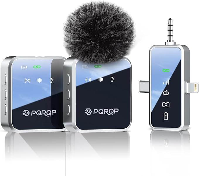 PQRQP 3 in 1 Mini Microphone for iPhone, Camera | 328ft Range & 18H Battery | by PQRQP