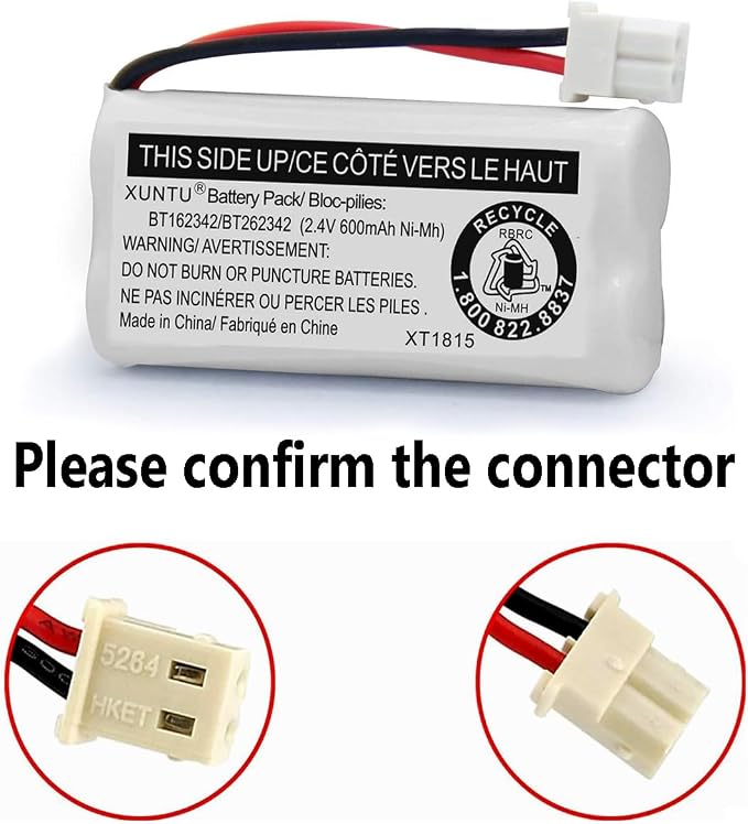 XUNTU BT162342/BT262342 2.4V 600mAh Ni-MH Cordless Phone Battery Pack - Image 4