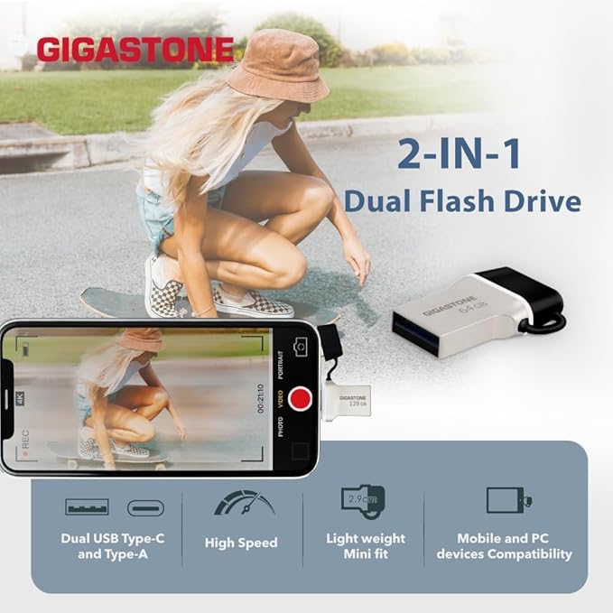 GIGASTONE 256GB Nano Luxus Dual Drive, Z50 USB 3.2 Gen 1, 2-in-1 USB-A & Type-C - Image 4