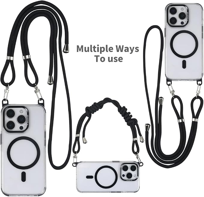 for iPhone 15 Pro Case with 62.99 inch Lanyard, Classic Clear&Black Magnetic - Image 5