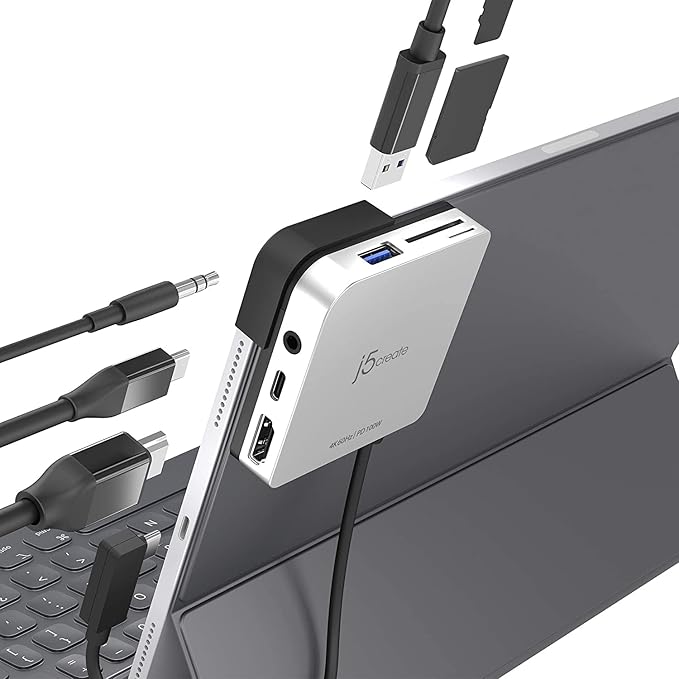 j5create iPad Pro USB C Hub- 6-in-1 Travel Dock by j5create