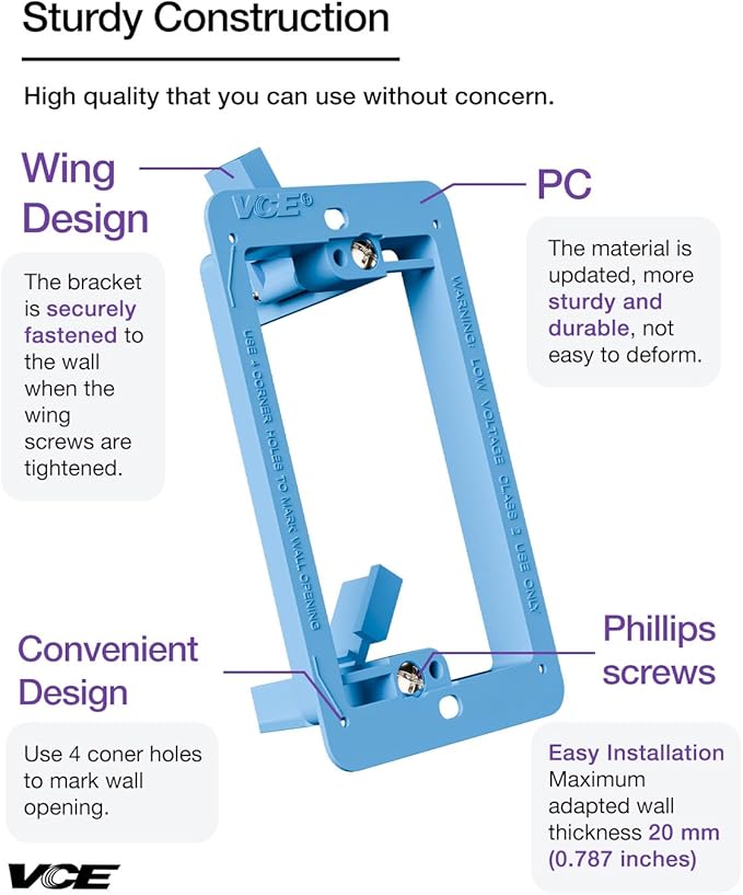 VCE Low Voltage Mounting Bracket Single Gang Wall Plate, Flush Low Voltage Box - Image 7