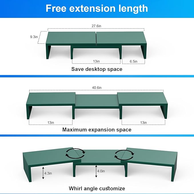 Dual Monitor Stand for Desk, Metal Computer Stand, Desk Shelf Riser, Desktop - Image 3