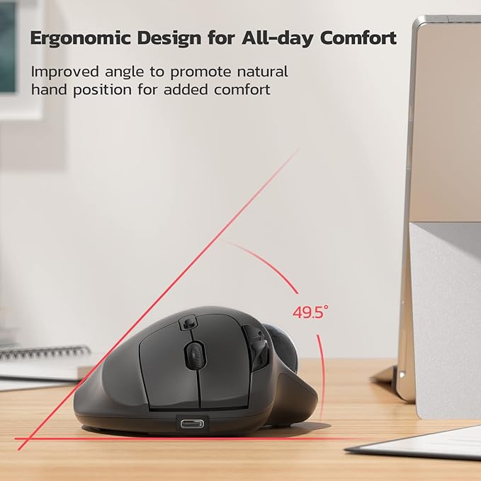 Nulea M501 Wireless Trackball Mouse, Rechargeable Ergonomic, Easy Thumb Control - Image 3