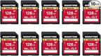 GIGASTONE 128GB SD Card 10-Pack, Camera Plus, V30 U3 SDXC Memory Card High by Gigastone