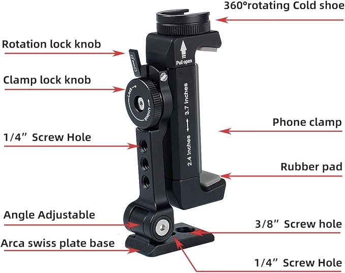 Metal Phone Tripod Mount w Rotatable Cold Shoe - Image 6