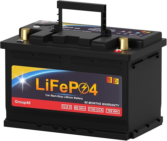 Lithium Start-Stop Car Battery GROUP 48, 12.8V 60Ah 1100CCA LiFePO4 Automotive by SDULIBITILYlitiumbattery