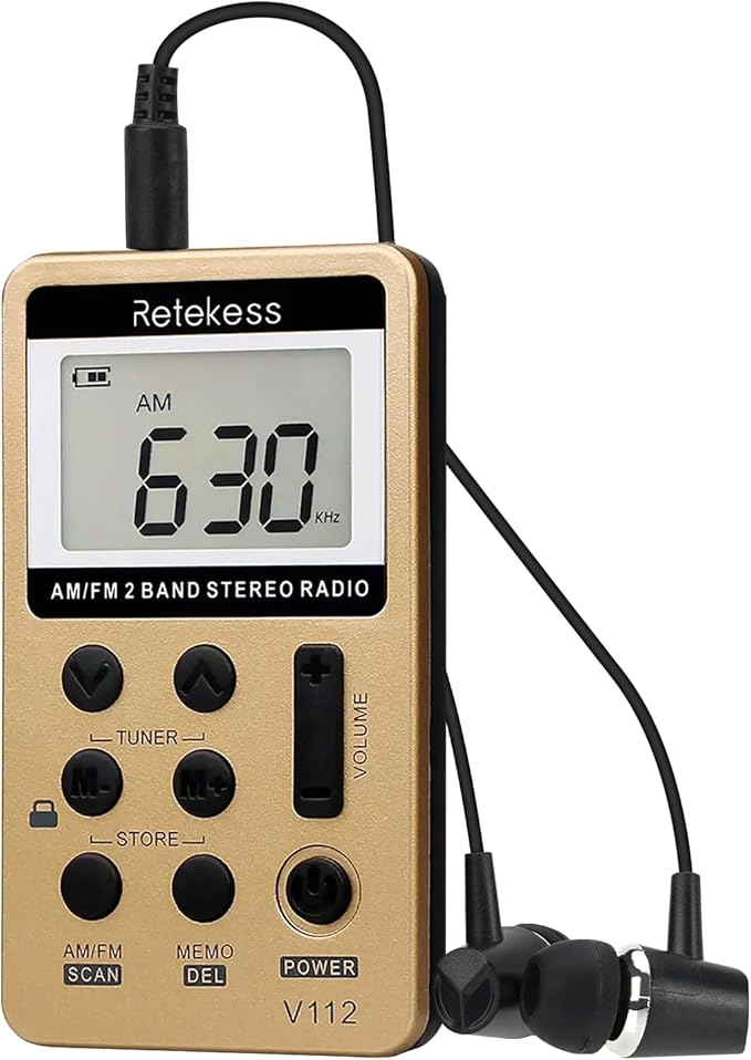 Retekess V112 AM FM Radio Portable, Mini Radio, Digital Tuning Rechargeable by Retekess