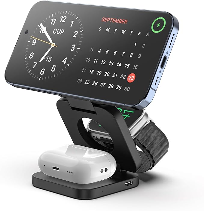 Fast Wireless Charger, Magnetic Foldable 3 in 1 Charging Station by KUXIU
