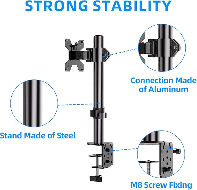 H&C Single Monitor Stand for 13-27" Monitors up to 17.6lbs, Adjustable Heights - Image 7