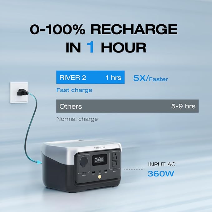 EF ECOFLOW Portable Power Station RIVER 2, 256Wh LiFePO4 Battery/ 1 Hour Fast - Image 2