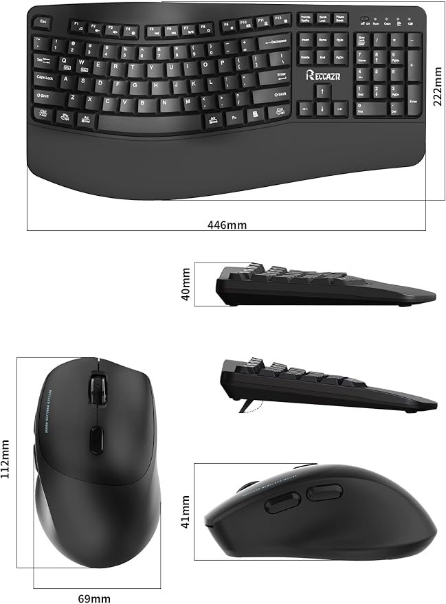 Wireless Keyboard and Mouse Combo, 2.4G Full Size Wave Keys Ergonomic Keyboard - Image 9