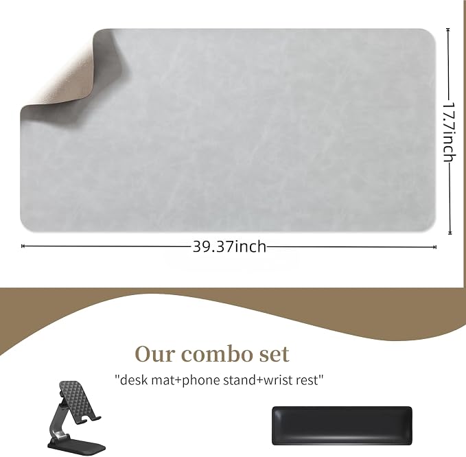 Leather Desk pad for Computer and laptops, Large Mouse pad and Keyboard mat - Image 2
