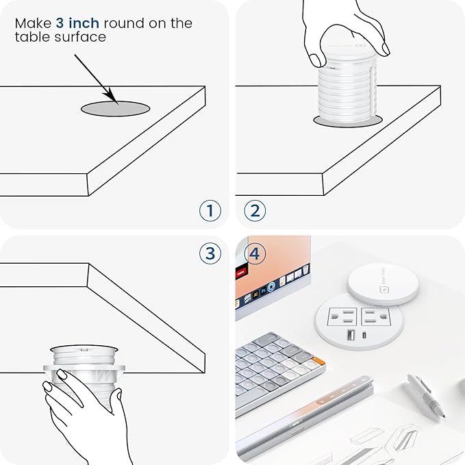 Recessed Power Grommet 3-inch Hole, 15W Wireless Charger, 20W USB C Fast - Image 7
