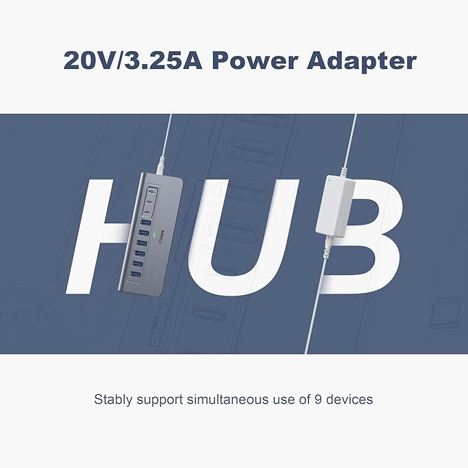 Powered USB Hub 10Gbps, intpw YH6AC 9-Port USB Splitter - Image 7