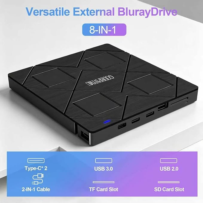 8-in-1 External Blu-ray Drive: 2 USB + USB-C Ports, TF/SD Card Reader, Laptop - Image 5