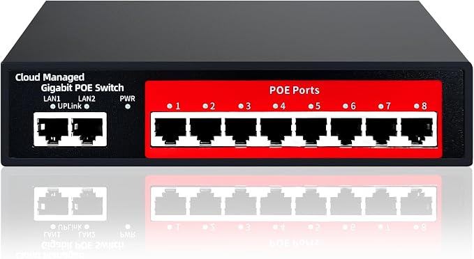 STEAMEMO 10-Port Gigabit Managed PoE Switch, 8 PoE+ Ports@120W, 2 Uplink Ports by STEAMEMO