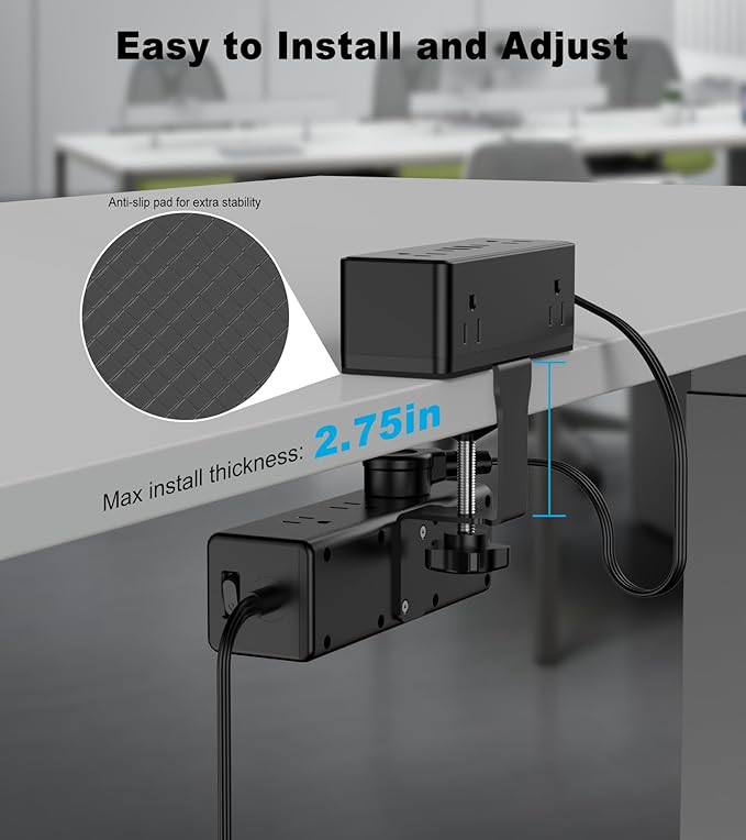 Dual Layer Desk Clamp Power Strip, Under Desk Power Strip - Image 6