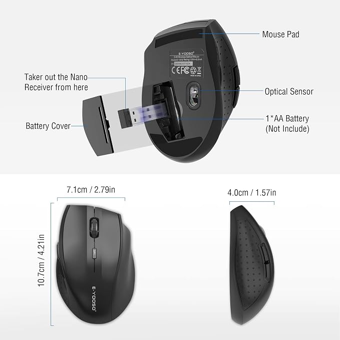 E-YOOSO Wireless Mouse for Laptop, Portable Optical Computer Mouse, 6 Buttons - Image 6
