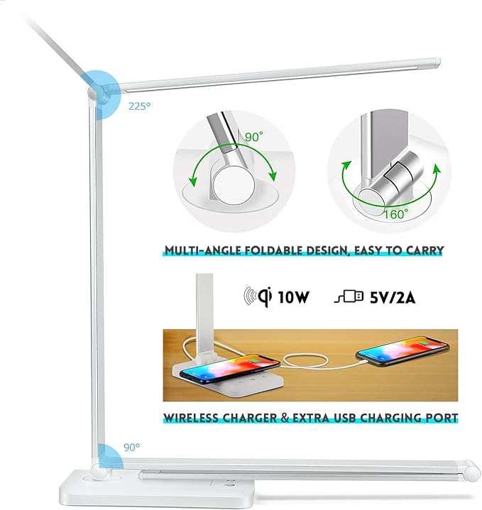 LED Desk Lamp with Wireless Charger, USB Charging Port, Desk Light with 10 - Image 4