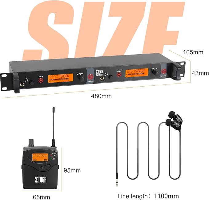 XTUGA RW2080 Wireless in Ear Monitor System Mono Design Dual Channel Wireless - Image 5