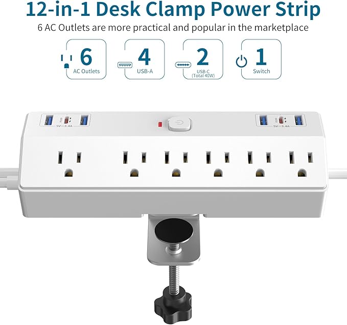 40W Fast Charging Station, Desk Clamp Power Strip, JXGUCAT Removable Desk Clamp - Image 2