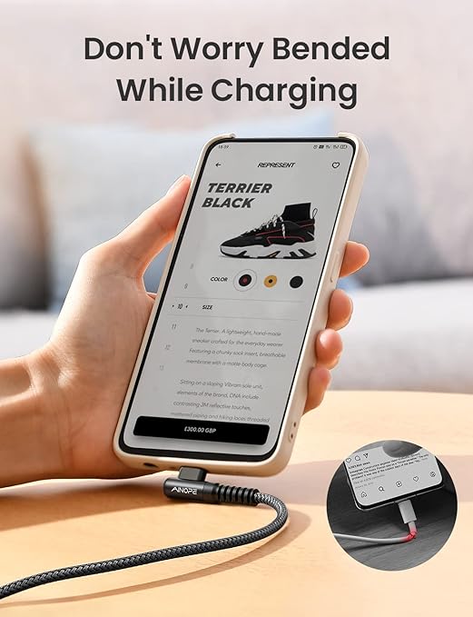 AINOPE USB Type C Cable 5-Pack 3.1A C Type Charging Cable Right Angle, Nylon - Image 4