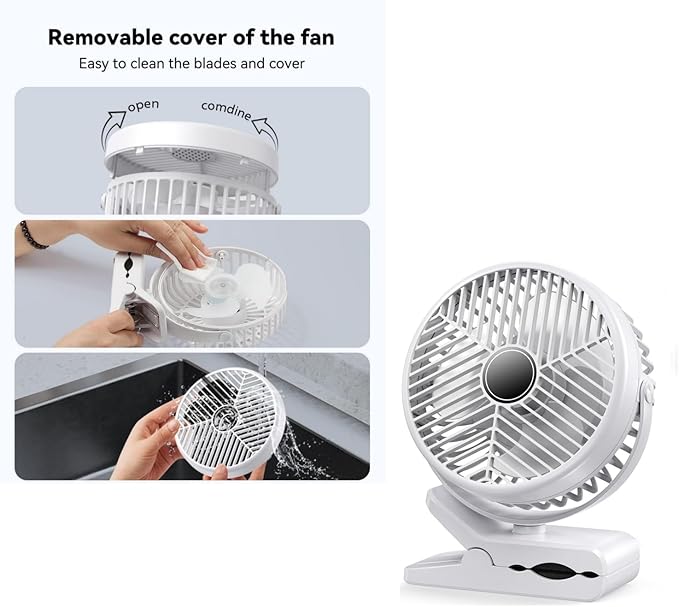 Portable Clip-on Fan 10000mAh Rechargeable Battery Powered – 3-Speed Quiet Desk - Image 2