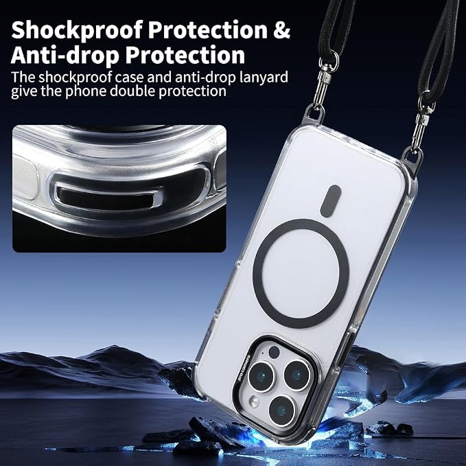 for iPhone 14 Pro Case with 62.99 inch Lanyard, Classic Clear&Black Magnetic - Image 4