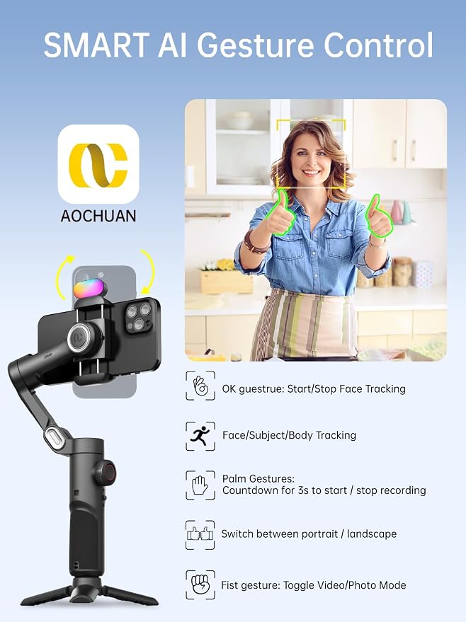 Gimbal stabilizer for Smartphone, Gesture Control/face Tracking, Magnetic Fill - Image 8