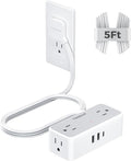 TESSAN Flat Plug Extension Cord 5 FT, Surge Protector Power Strip by TESSAN