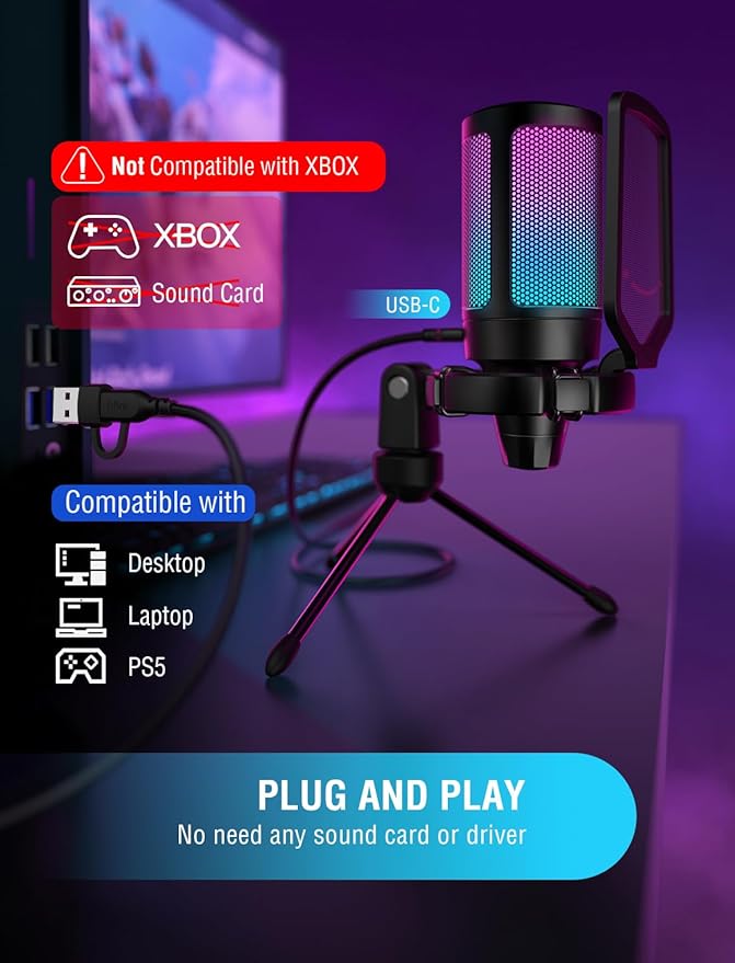 FIFINE Gaming USB Microphone for PC PS5, Condenser Mic - Image 7