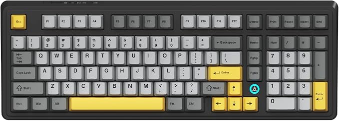 NACODEX Ajazz AK980 Grey Yellow Wireless Mechanical Gaming Keyboard, Tri-Mode by NACODEX