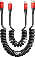 KIYODA Coiled USB C Cable for Car 3FT & 6FT, USB C to USB C Fast Charging Cable by KIYODA