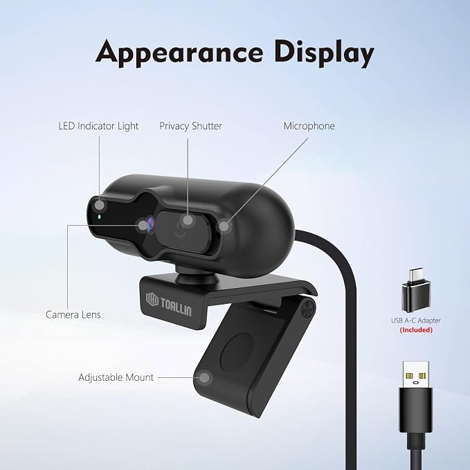 TOALLIN 4K Webcam for PC, 1/2.5" Sensor & 12MP, 1080P & 60FPS, PDAF Auto-Focus - Image 7
